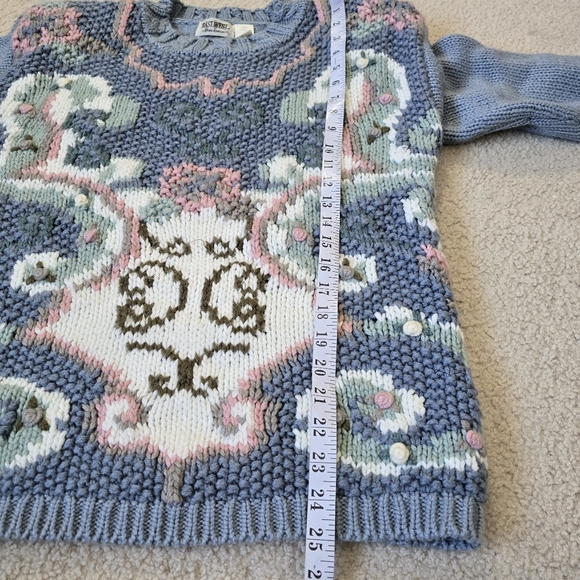 Vintage East West Cottagecore Blue Floral Swirl Sweater Womens Size Large - Picture 5 of 9